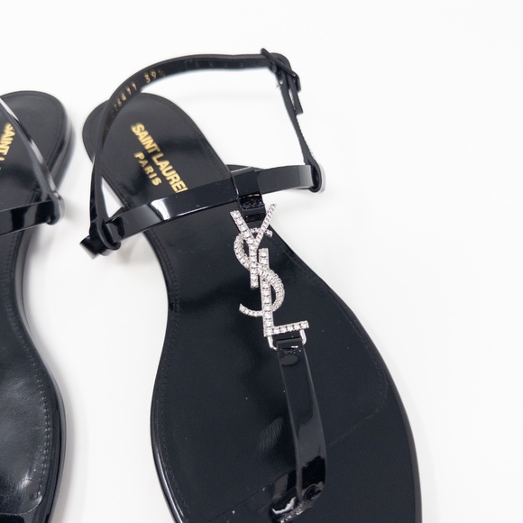 Saint Laurent Cassandra YSL Strass Medalian Flat Sandals EU 39.5 US 9.5 - Picture 5 of 8
